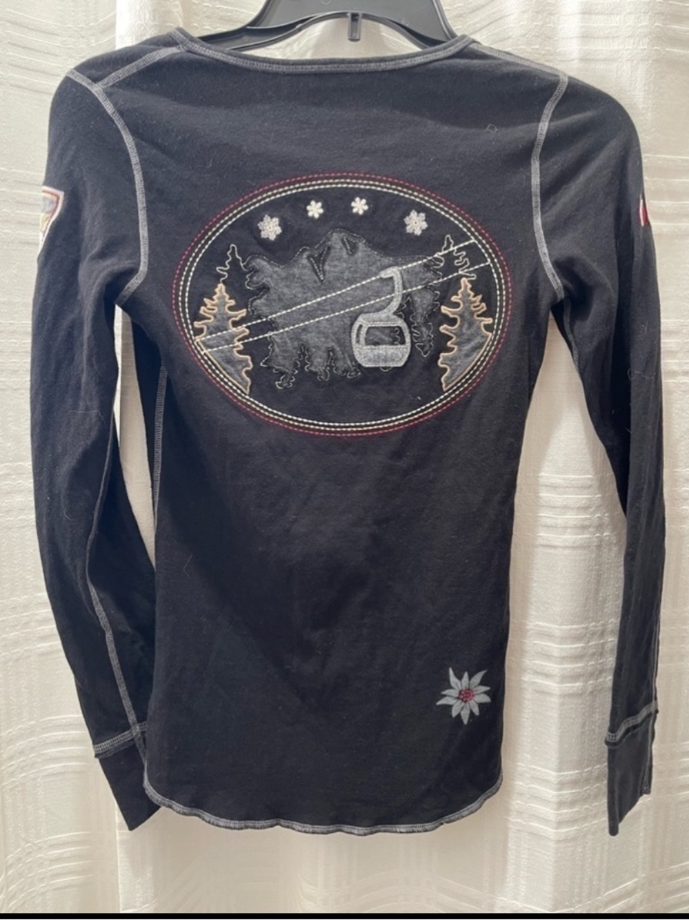 Alp N Rock Embroidered Gondola Black Long Sleeve Après Ski Luxury Base Layer Top